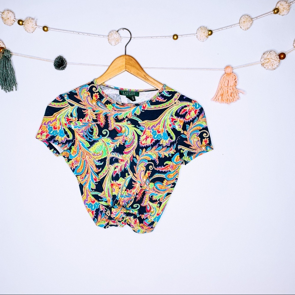 VINTAGE y2k ribbed paisley cropped baby tee
